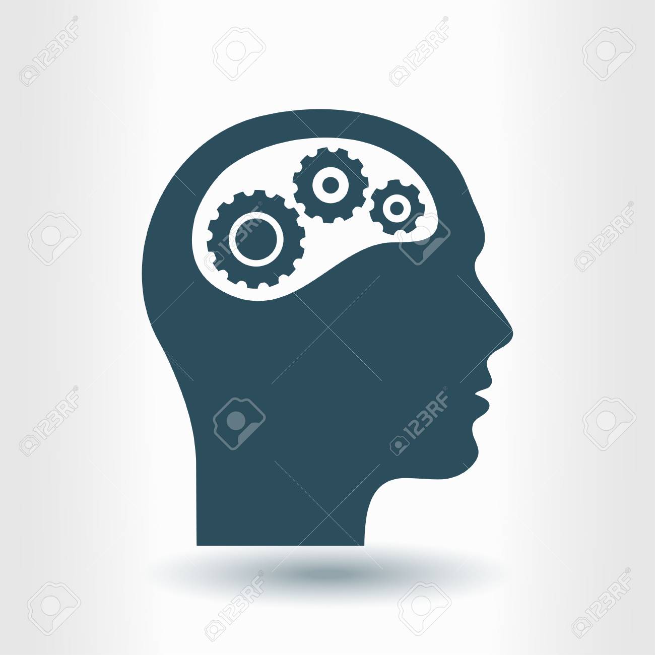 思考のアイコン 頭の中の歯車のシルエット フラットなデザイン スタイル のイラスト素材 ベクタ Image