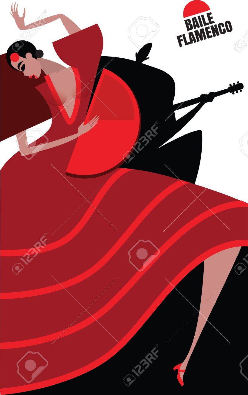 ベクトル特徴フラメンコ 白い背景の上のイラストのカップル 女と男 ギターの演奏をダンス のイラスト素材 ベクタ Image