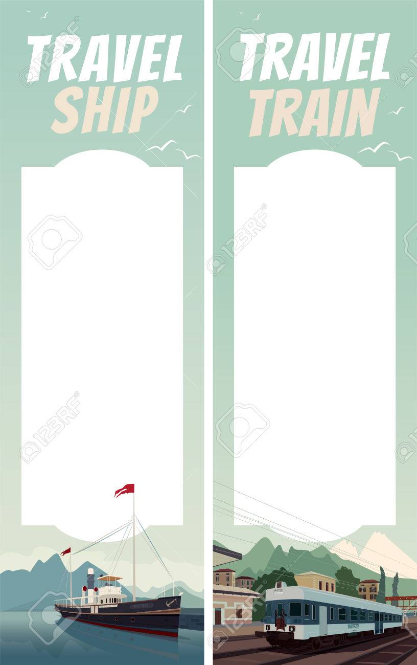set of vertical travel templates with big text space for ship scenic flyers