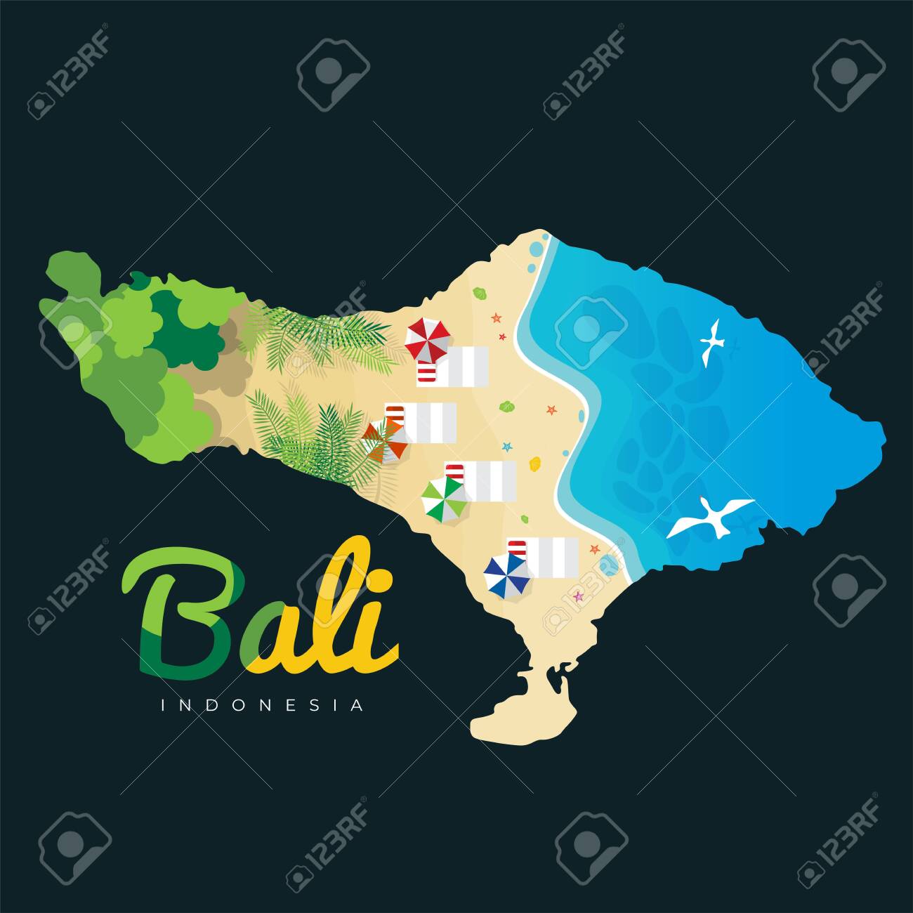 Bali Beach Island Vector Illustration