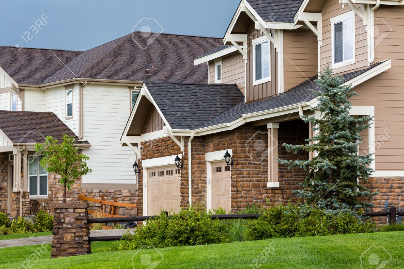 stock photo typical american suburban community with model homes