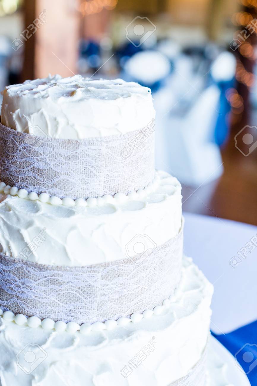 Three Stack Simple Wedding Cake In Banquet Hall Stock Photo Picture And Royalty Free Image Image