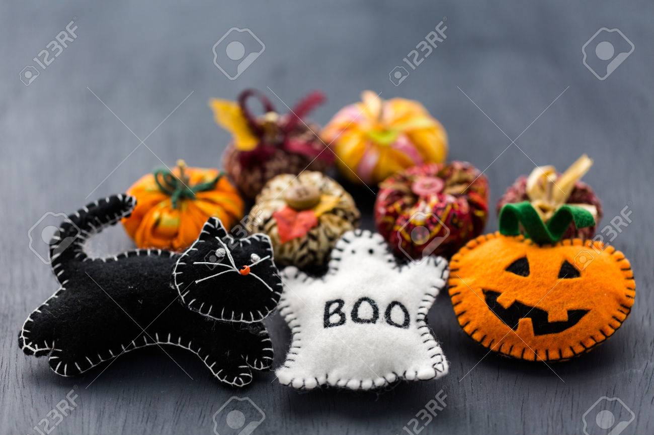 handmade halloween decorations from fabric stock photo 32595421