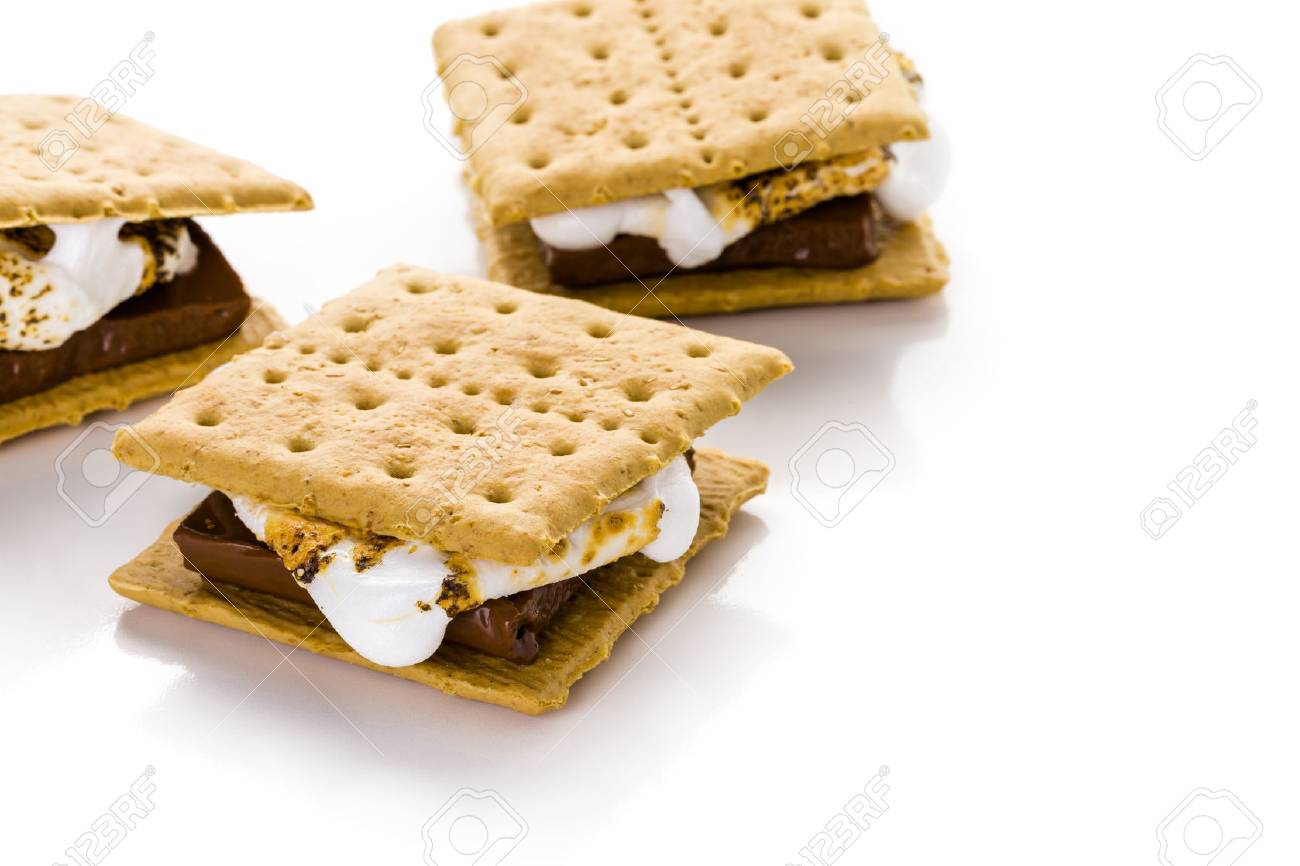 Freshly toasted smores with large white marshmallows. - 34302875 Freshly toasted smores with large white marshmallows. - 34302875