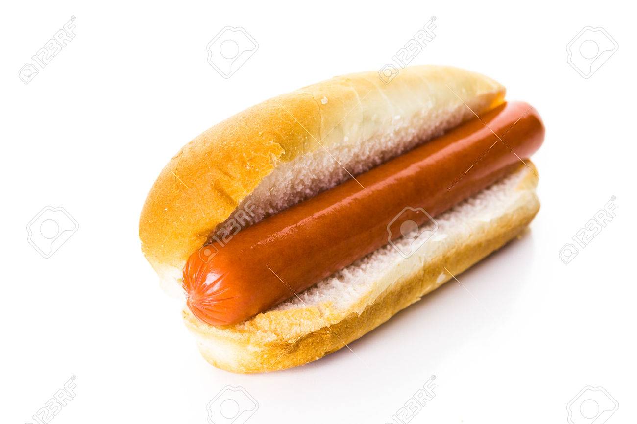 Traditional hot dogs on a white hot dog bun on a white background. - 42754124 Traditional hot dogs on a white hot dog bun on a white background. - 42754124