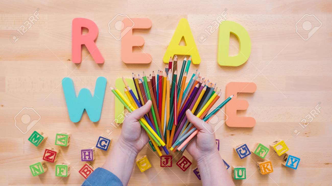 Words Read And Write From Multicolor Wooden Letters On Wooden Stock Photo Picture And Royalty Free Image Image 112178631