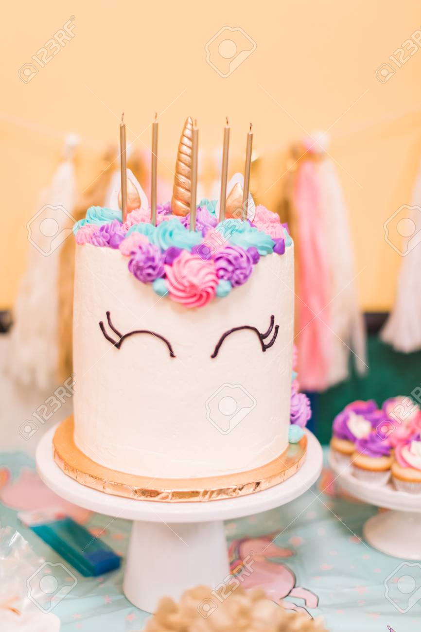 tall unicorn cake at