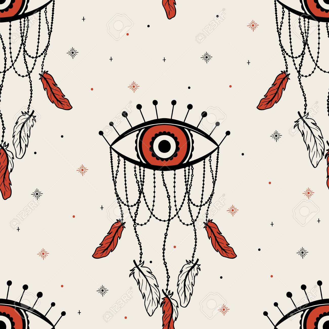 Seamless Pattern Dream Catcher Vintage Bohemian Drawing Style Vector Royalty Free Cliparts Vectors And Stock Illustration Image 140227256 This illustration depicts the bohemian abstract moon, the sun and the plants. seamless pattern dream catcher vintage bohemian drawing style vector