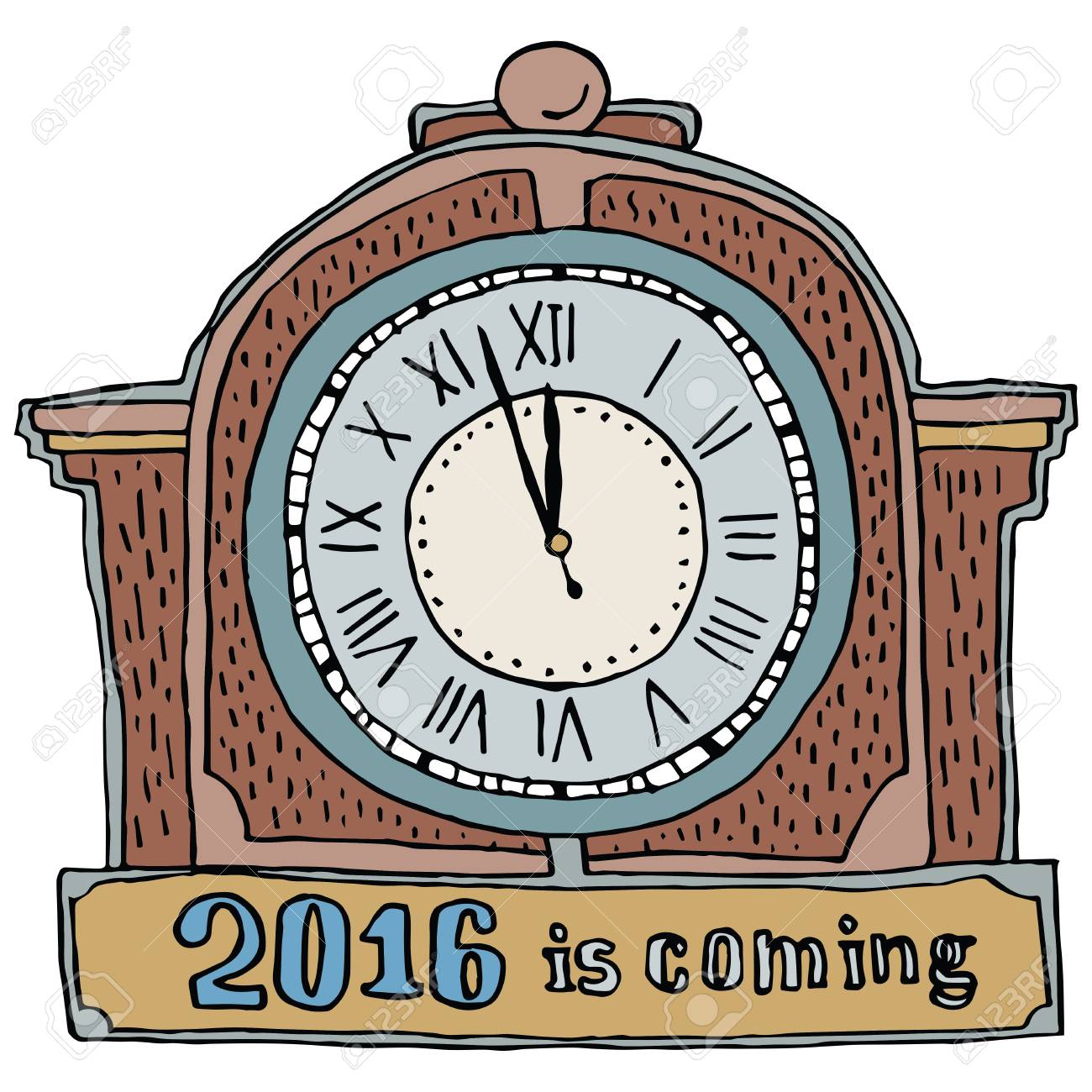 昔のイラストを時計します 新年のカード デザイン のイラスト素材 ベクタ Image