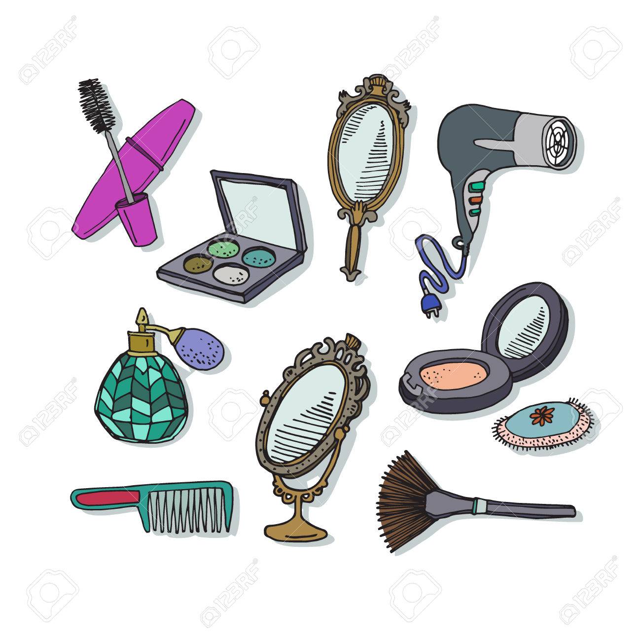 別のメイク アイテムのセットです 化粧品要素爪のポーランド語 香水 マスカラー ブラシ 現われ 口紅 高級高品質製品 小冊子 パンフレット チラシ バナーのベクトル図のイラスト素材 ベクタ Image