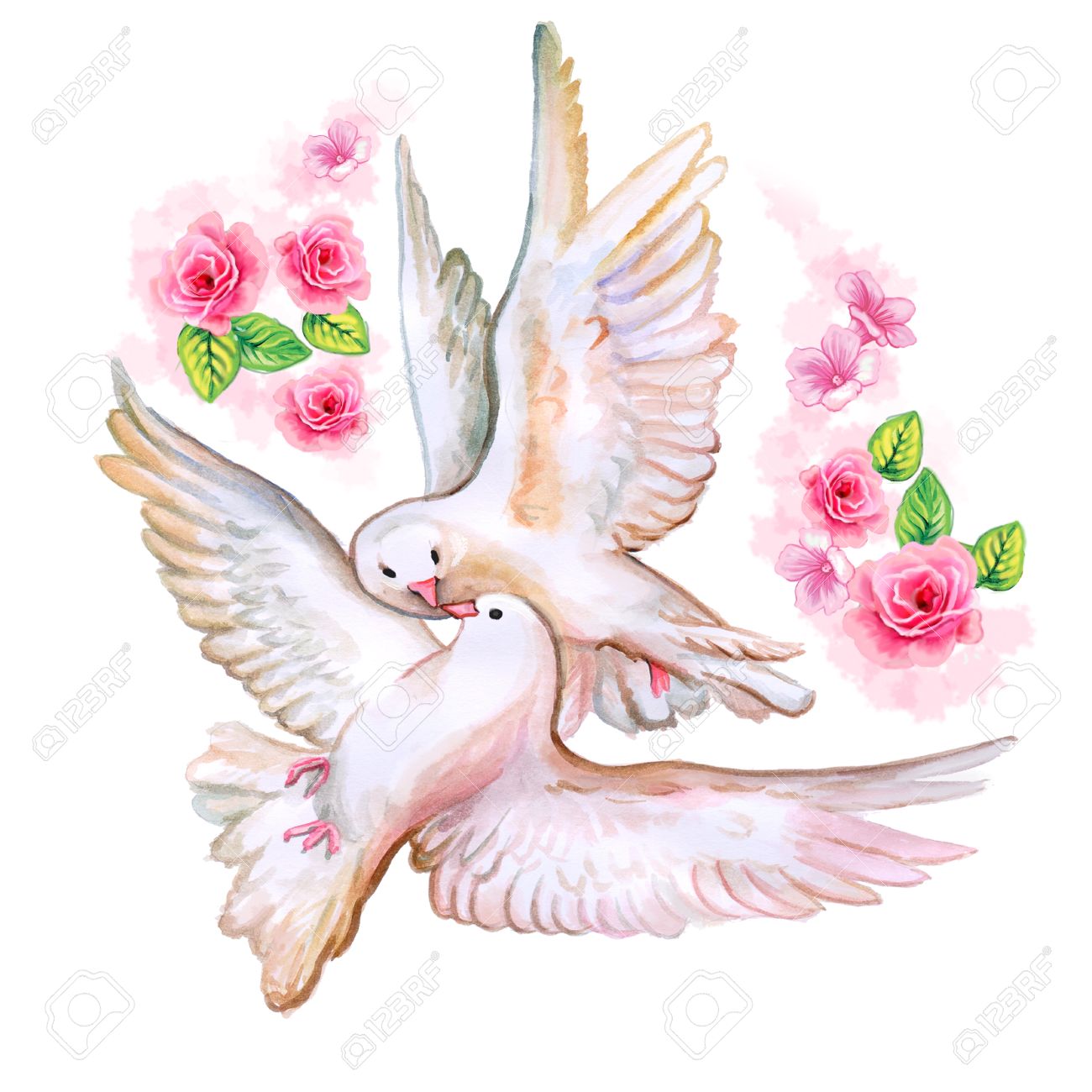 Aquarelle Oiseaux Colorés Deux Pigeons Aiment Silhouettes Embrasser Colombes Isolé Sur Fond Blanc Carte De Mariage Ou De Lengagement Engager