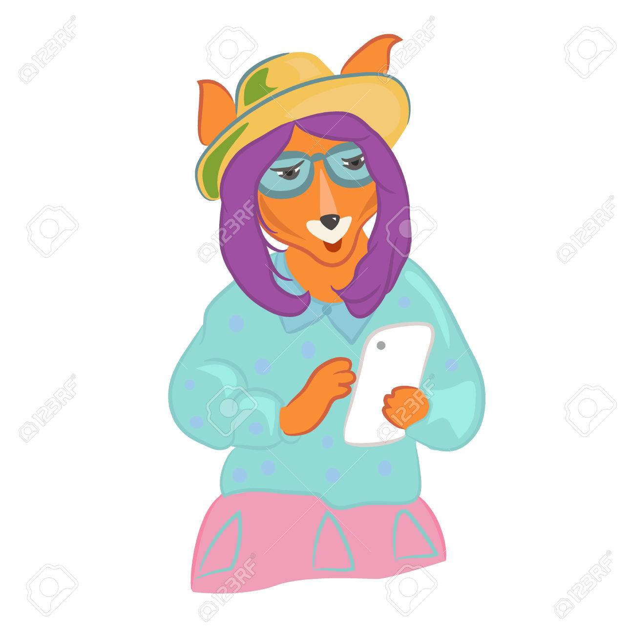 Beautiful Vector Drawing Of Fox With Glasses In Cute Hat Cat