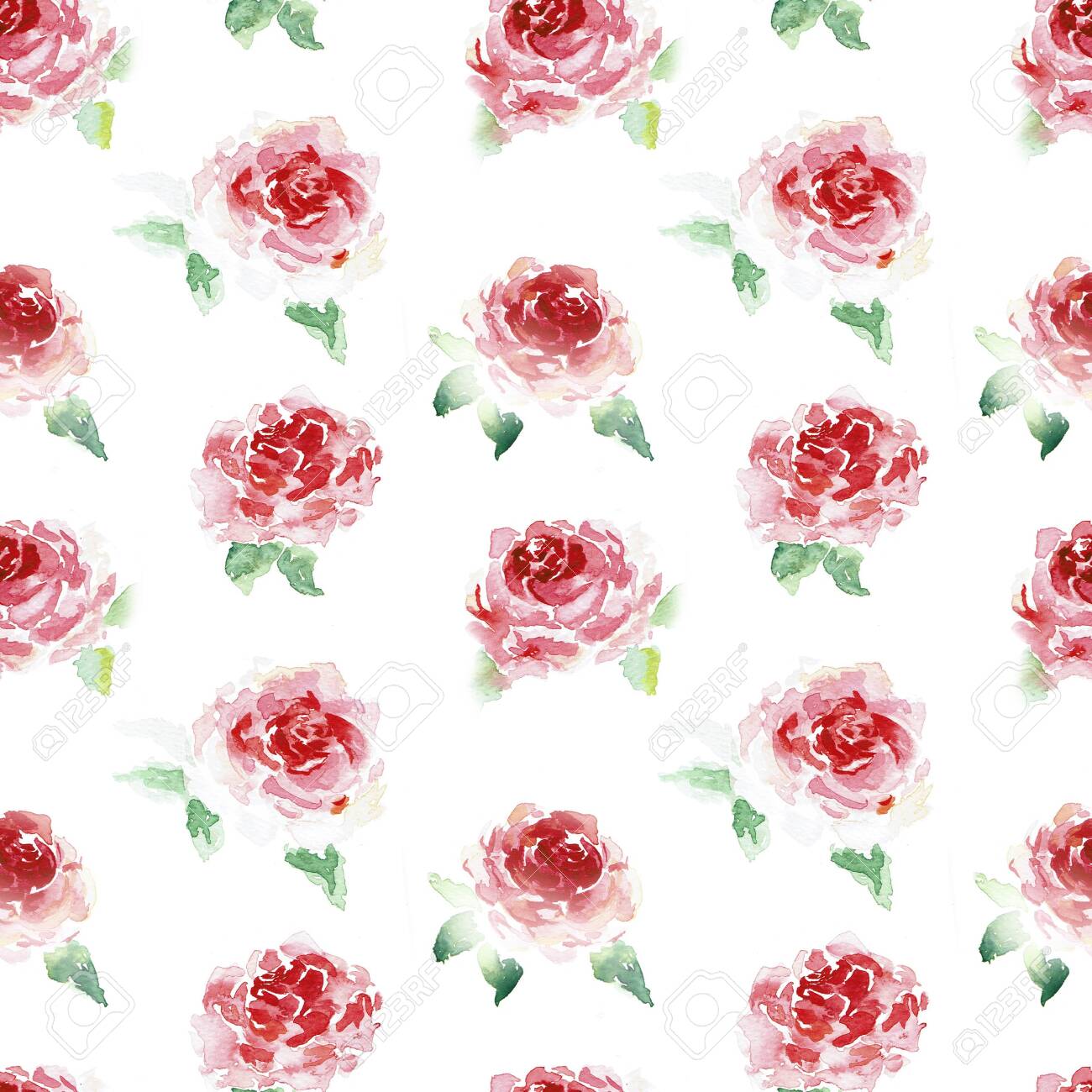 バラとのシームレスなパターン 手描きの水彩画 水彩のバラ 水彩花柄 の写真素材 画像素材 Image