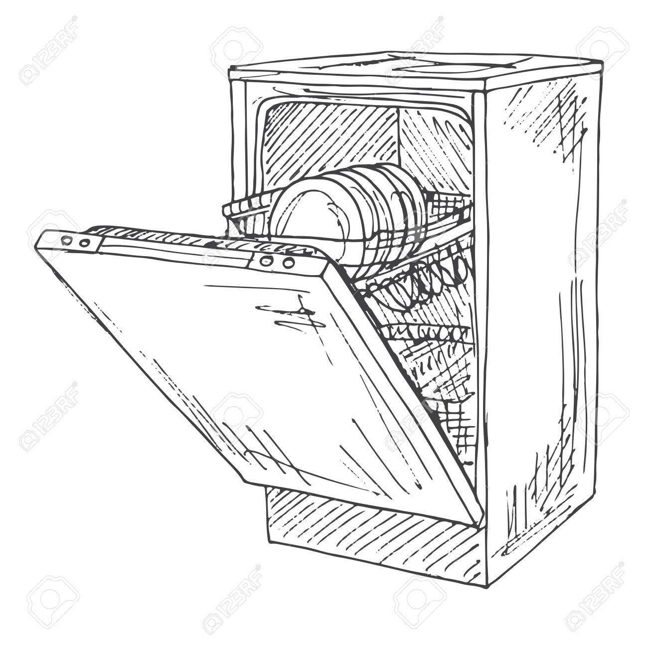 Dishwasher Isolated On White Background Vector Illustration Of A Sketch Style Stock Dishwasher Isolated On White Background Vector Illustration Of A Sketch Style Stock