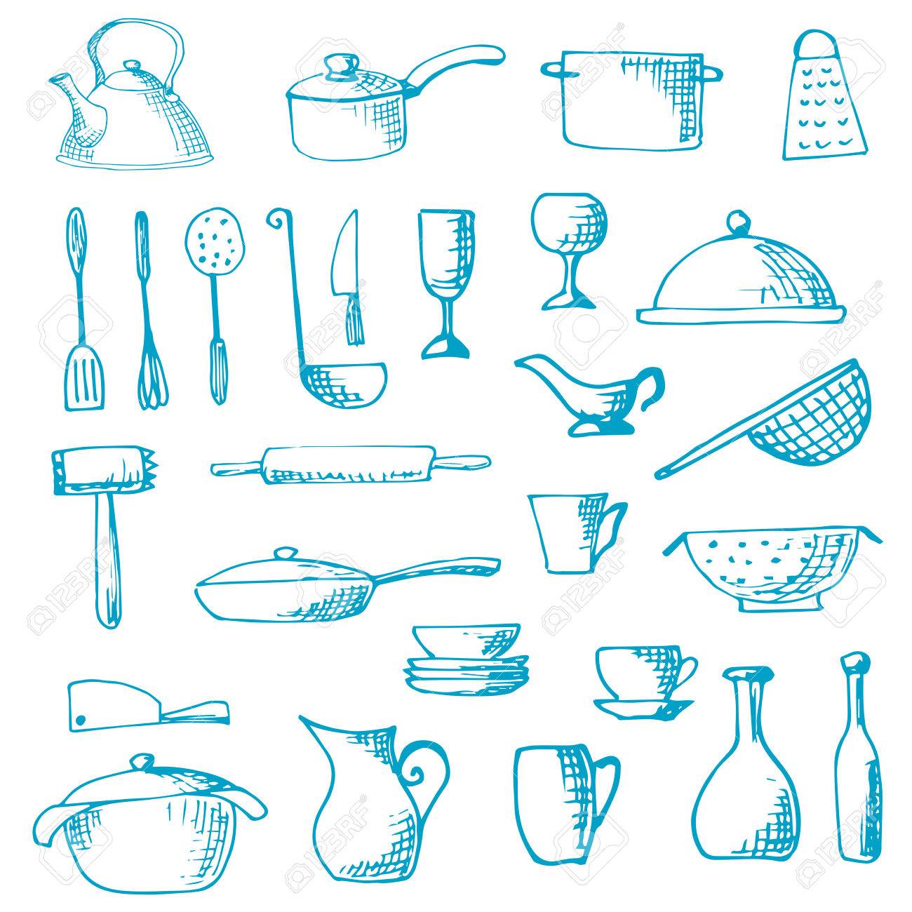 手描きの調理器具のセット ベクターイラスト 青いペンで描いたスケッチのイラスト素材 ベクタ Image 手描きの調理器具のセット ベクターイラスト 青いペンで描いたスケッチのイラスト素材 ベクタ Image