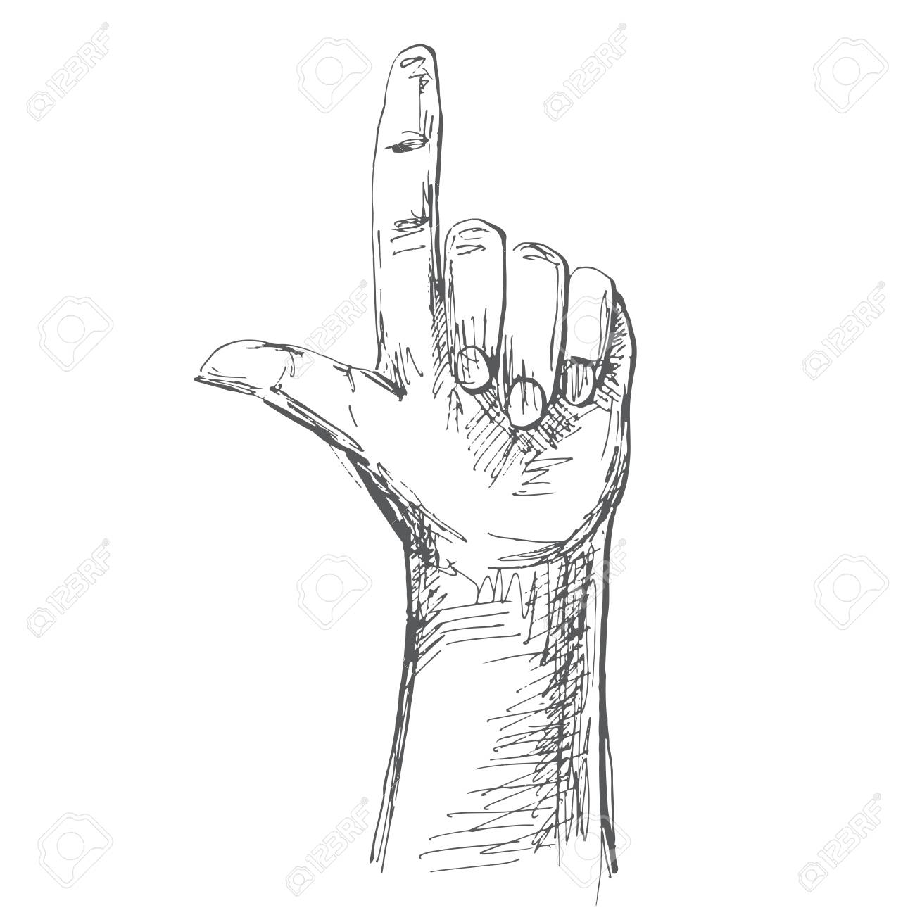 手の人差し指をジェスチャーを スケッチ スタイルのイラスト 手には ベクトルのイラストが描かれました のイラスト素材 ベクタ Image