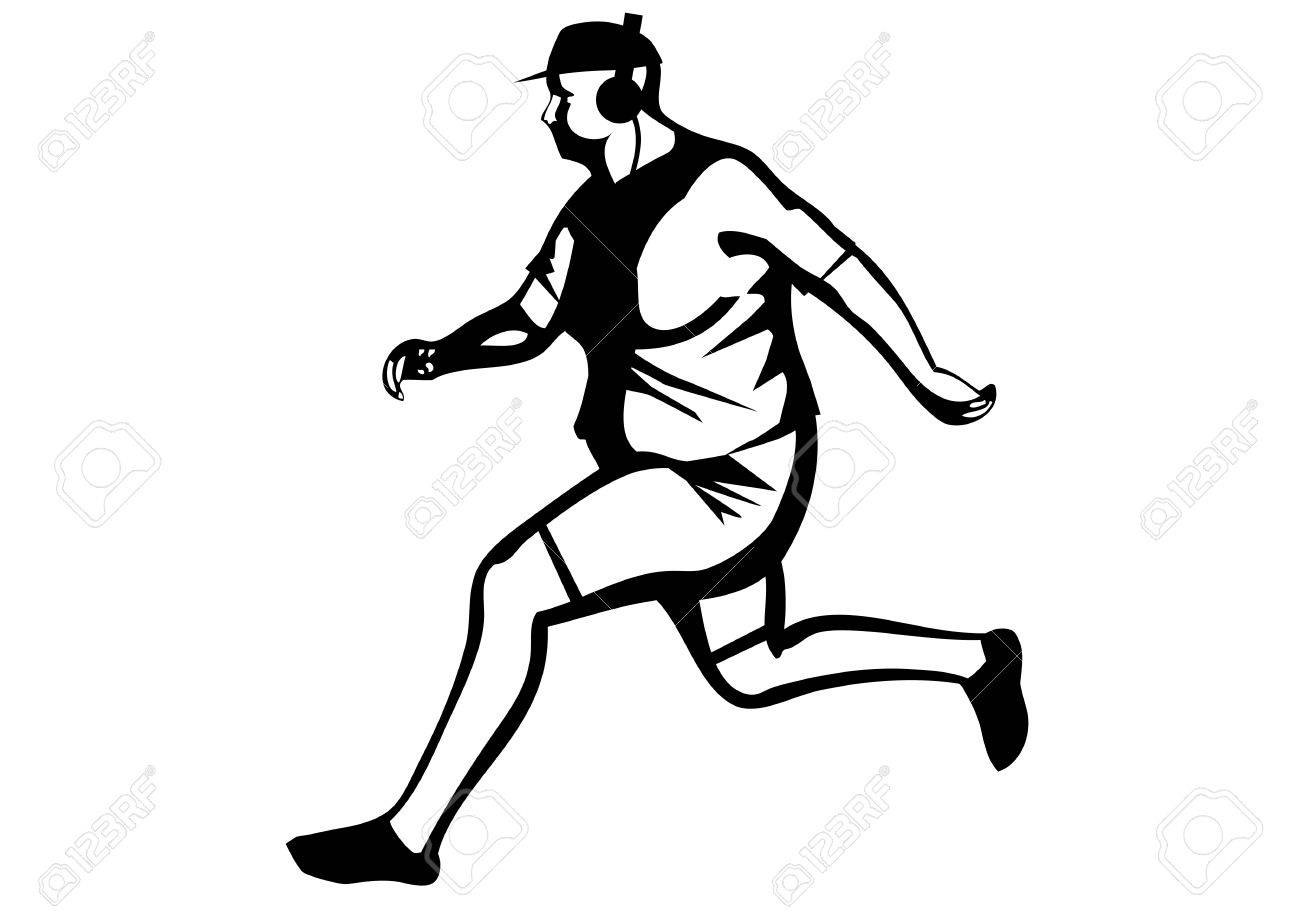 ジョギング 白で隔離デブ男の抽象的なシルエットです のイラスト素材 ベクタ Image