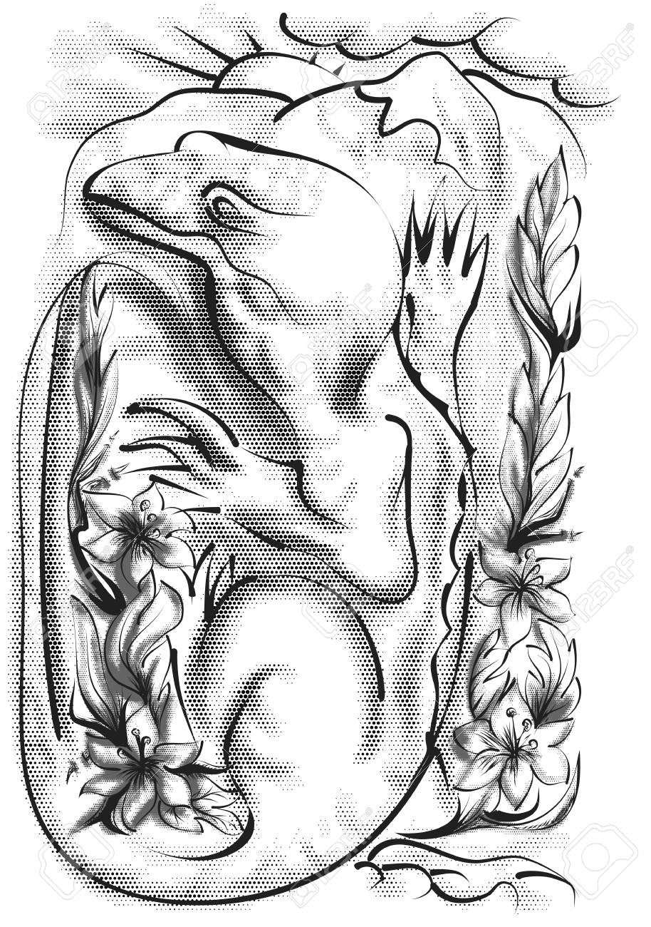 Lizard And Flowers Isolated On A White Background Stock Vector