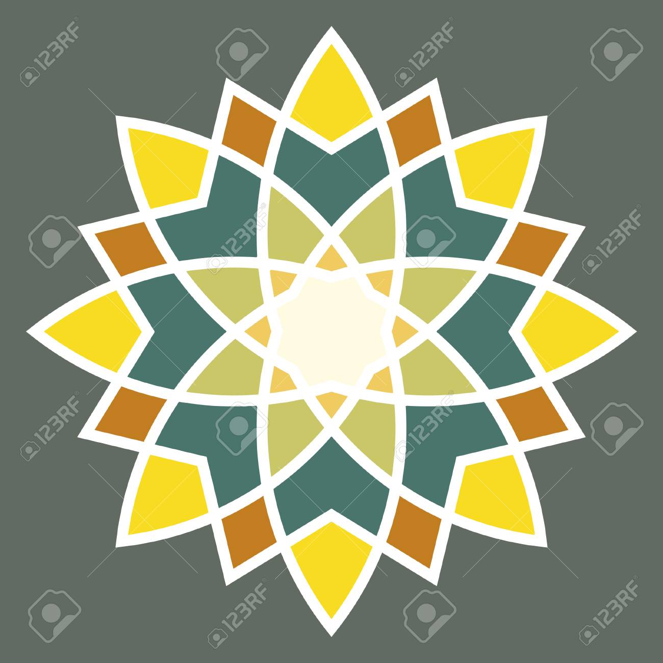 黄色と緑で左右対称の丸い飾り のイラスト素材 ベクタ Image