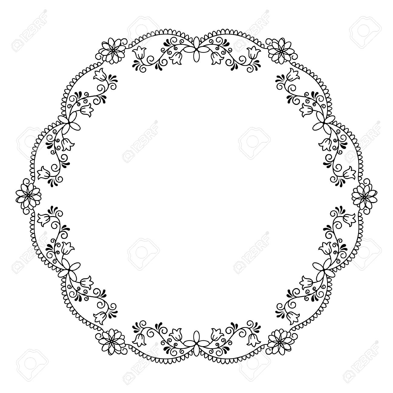 picture Flower Vine Clipart Black And White stock vector illustration of a round frame with vines and flowers