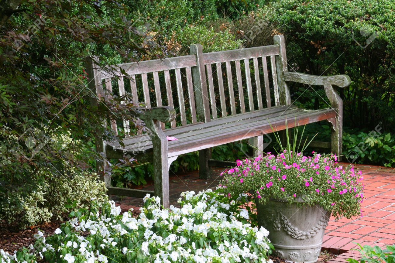 Nice Relaxing View Of A Peaceful Garden Bench Stock Photo, Picture Nice Relaxing View Of A Peaceful Garden Bench Stock Photo, Picture