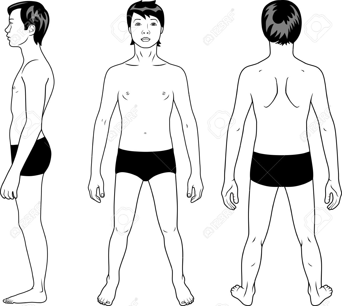 Full Length Profile, Front, Back View Of A Teenager Boy Royalty Free SVG,  Cliparts, Vectors, And Stock Illustration. Image 12323024.