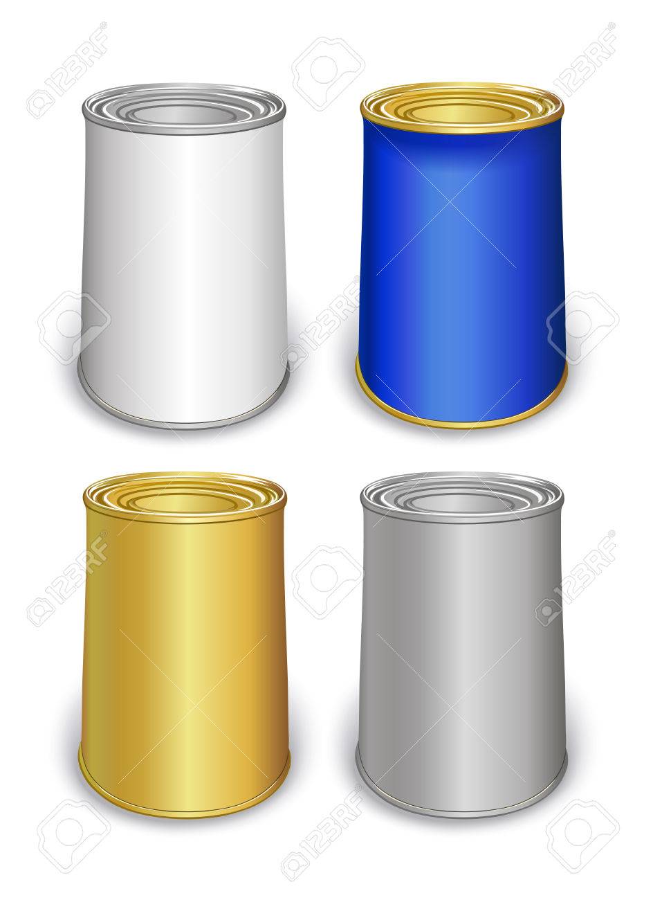 色のブリキ缶テンプレートが白い背景に分離されました イラストレーターで作成しました 画像には 透明度 グラデーション ブレンドが含まれています Eps 10 のイラスト素材 ベクタ Image