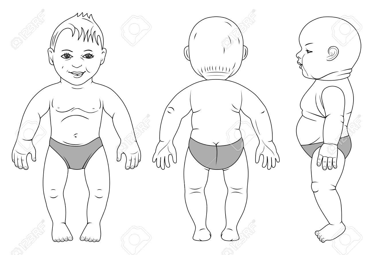 Pleine Longueur Frontale Laterale Vue De Dos Debout Couche Bebe Decrites Isole Sur Blanc Eps8 Clip Art Libres De Droits Vecteurs Et Illustration Image