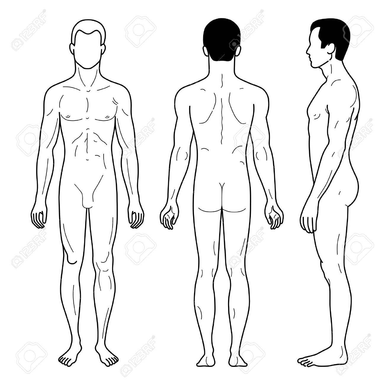 fashion man outlined template full length figure silhouette front