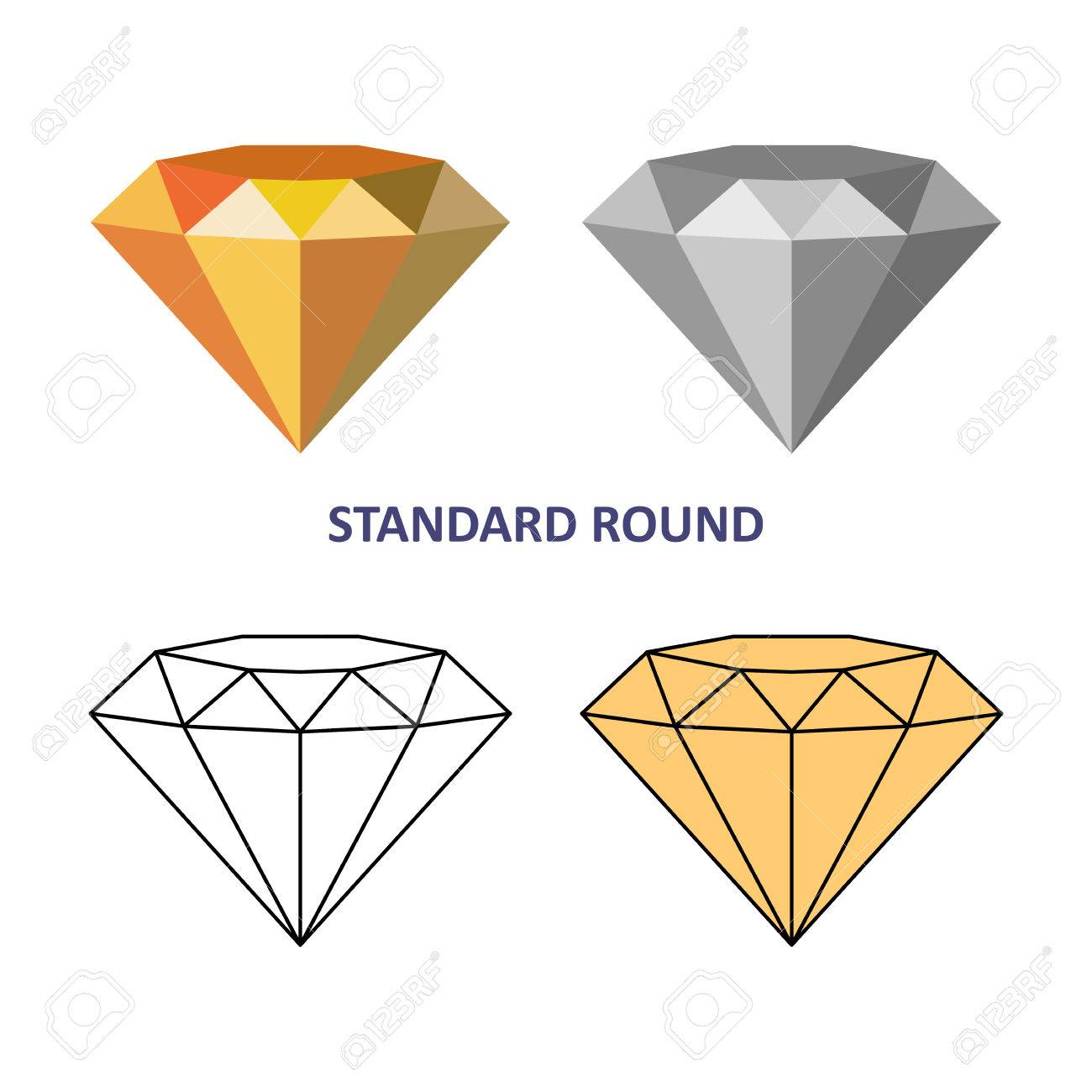 low poly colored black outline template standard round gem standard outline template