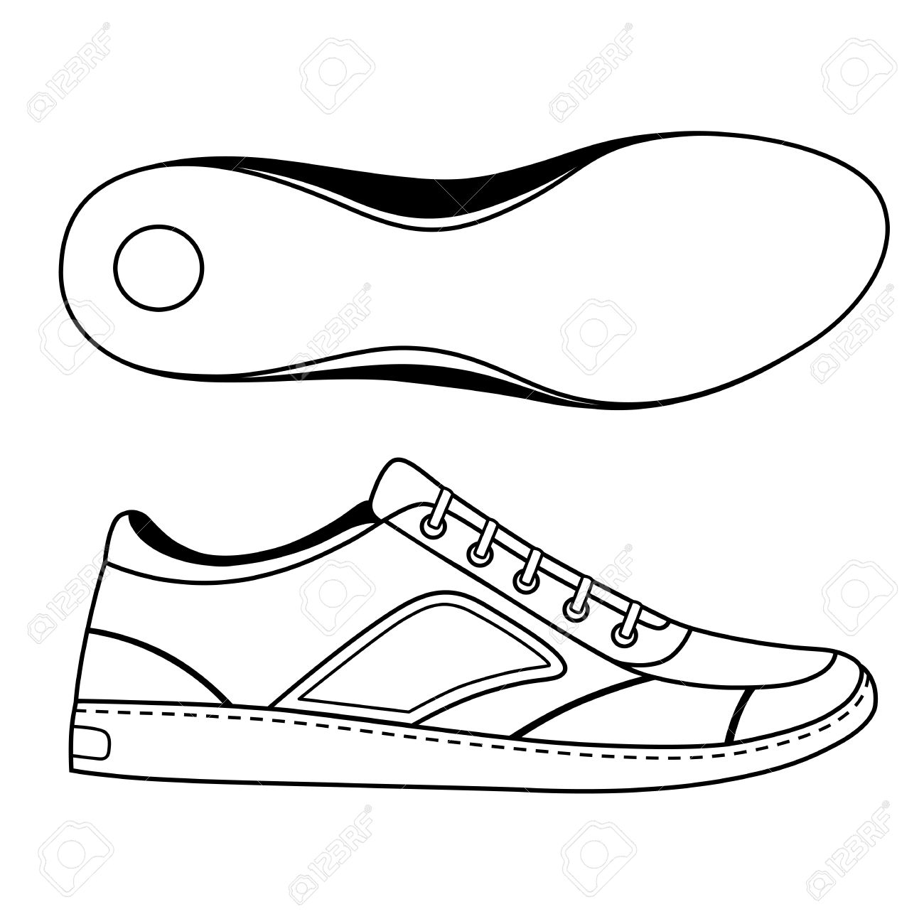 Negro Indica Zapatillas De Deporte Del Zapato Y Suela, Ilustración Vectorial En Blanco Ilustraciones Svg, Vectoriales, Clip Art Libre De Derechos. Image 57330322.
