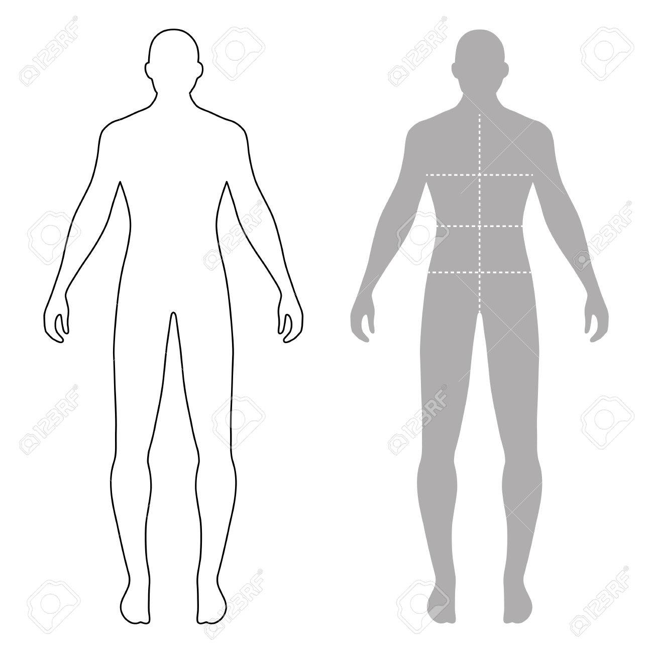 fashion man full length outlined template figure silhouette with