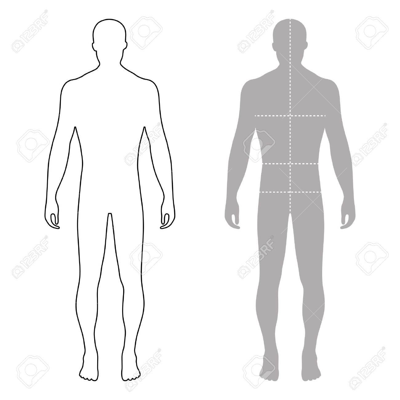 Fashion man full length outlined template figure silhouette with marked body's sizes lines (front view), vector illustration isolated on white background - 61969999 Fashion man full length outlined template figure silhouette with marked body's sizes lines (front view), vector illustration isolated on white background - 61969999