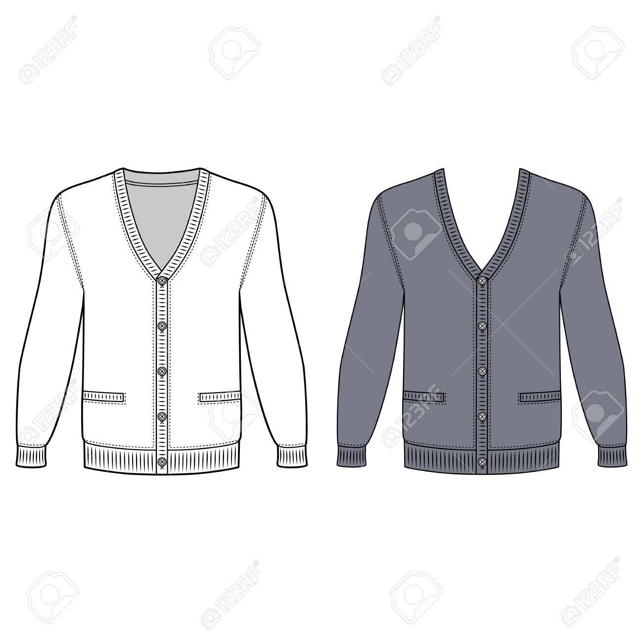 空白の長袖カーディガン概説テンプレート 正面 白い背景で隔離のベクトル図 のイラスト素材 ベクタ Image