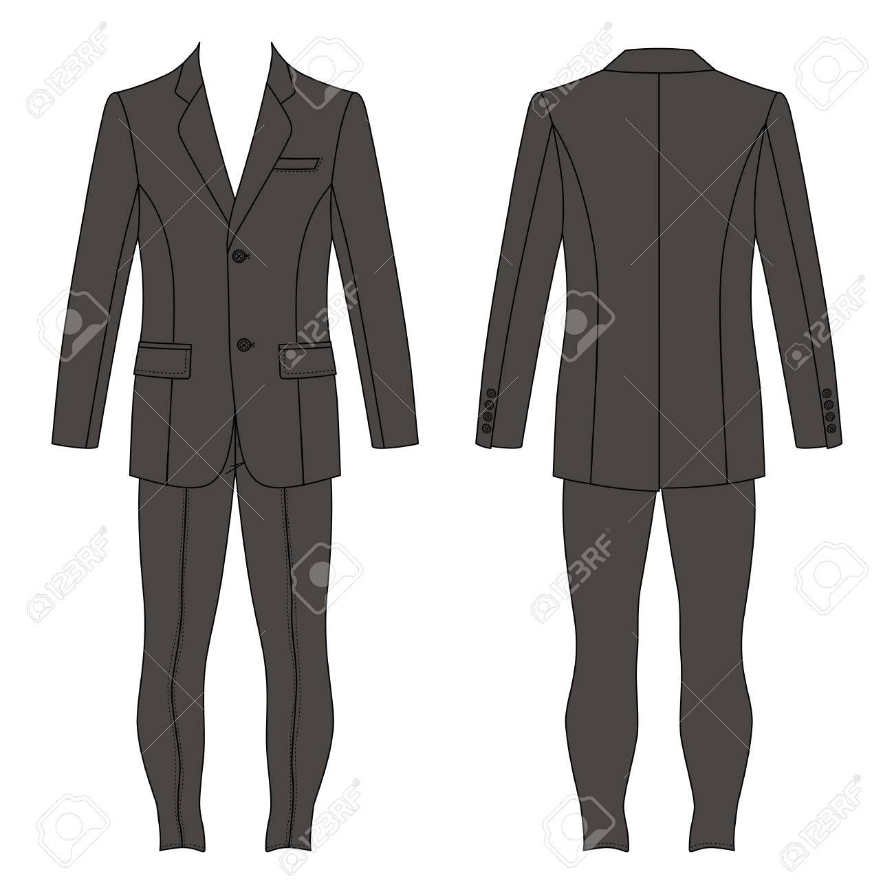 Le Costume De L'homme (veste Et Jeans Skinny) Décrit Modèle Manteau, homme. View), gabarit, &, manteau, esquissé, isolé