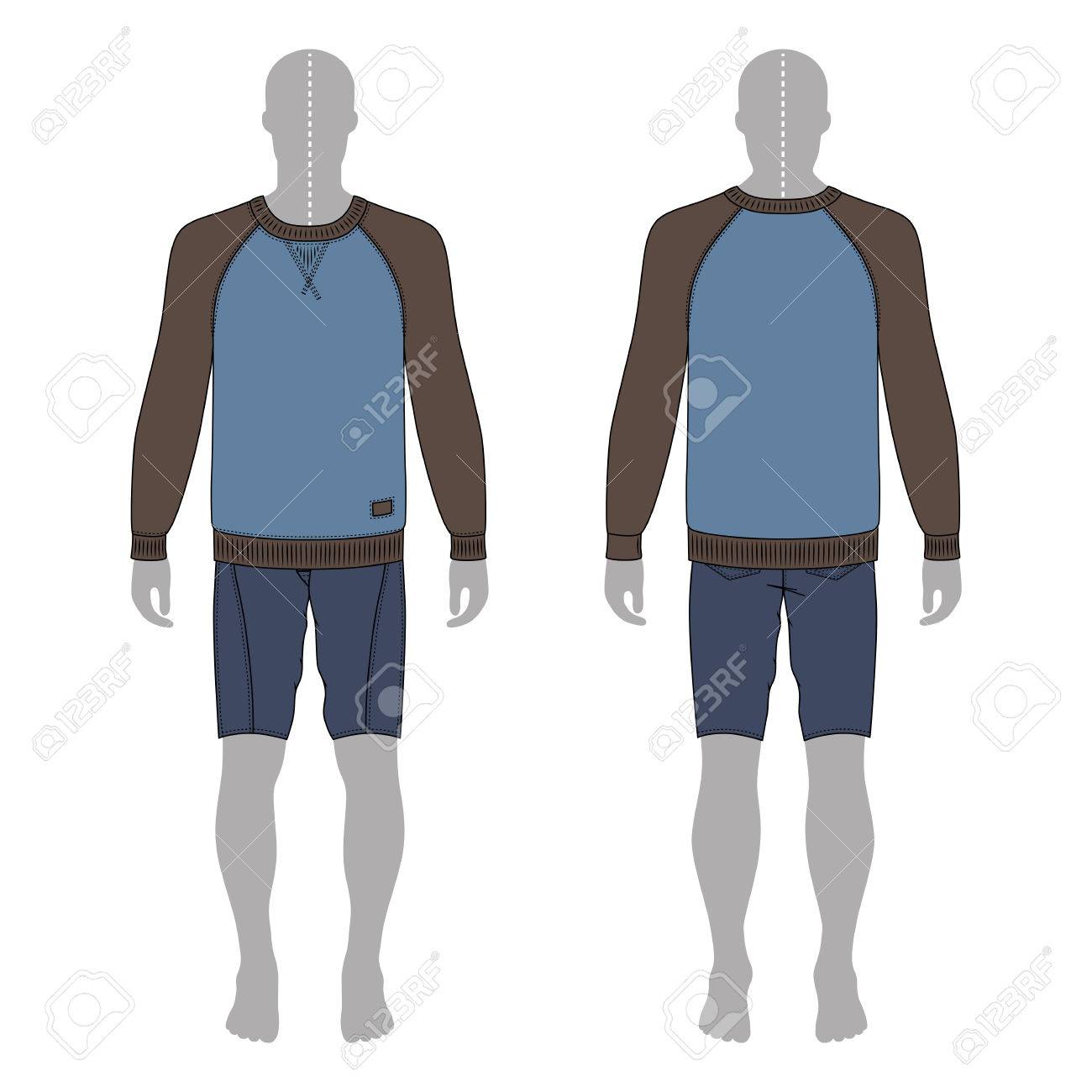 Vue Short Figure Homme Et Longueur De Grise Shirt DosIllustration Full Silhouette Modèle Vectorielle Dans Moulantavant Un Sweat qUzGpLMSV