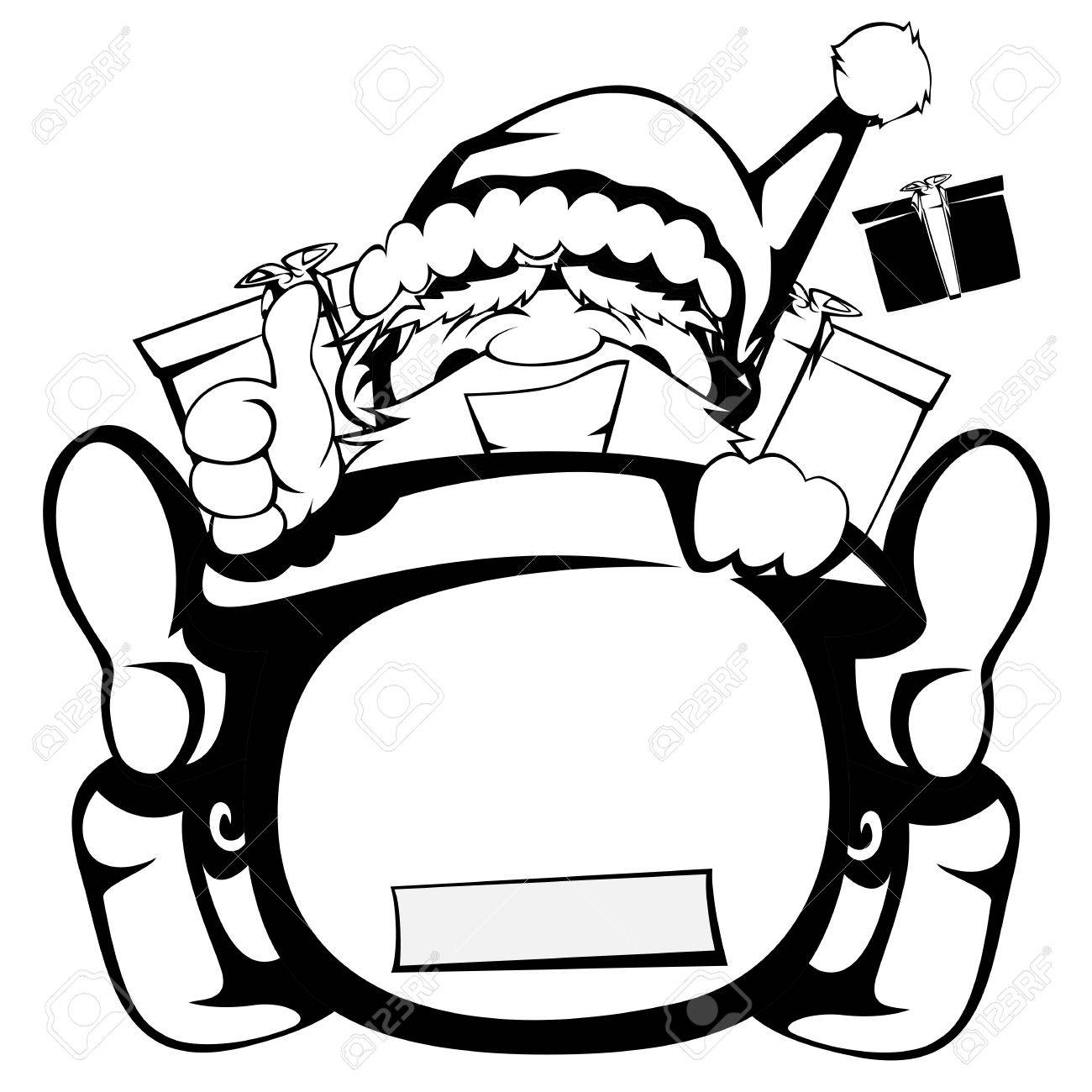 Immagini Natalizie In Bianco E Nero.Vettoriale Babbo Natale In Azione Santa Slitta E Fuori Controllo Silhouette In Bianco E Nero Image 48193522