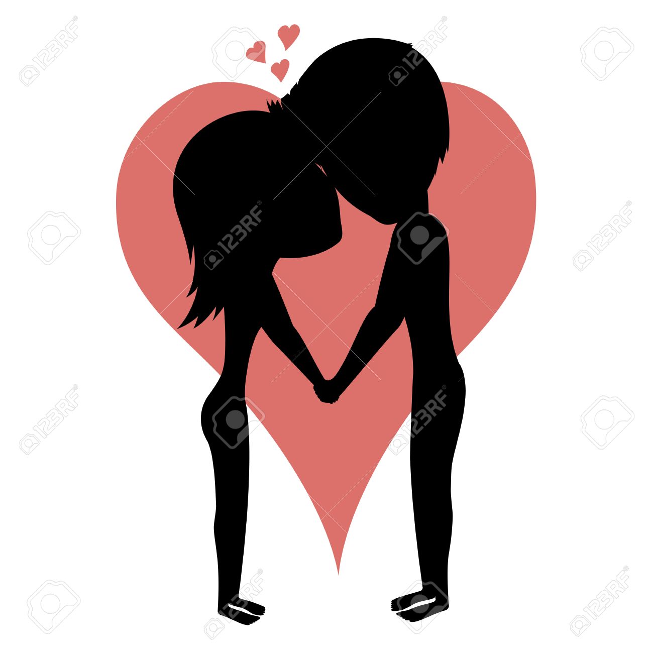 couple holding hands silhouette of a happy couple with hearts stock vector 51559637