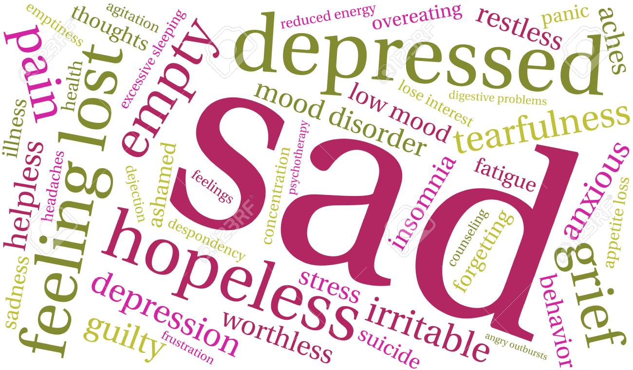 白い背景の雲が悲しい言葉 のイラスト素材 ベクタ Image