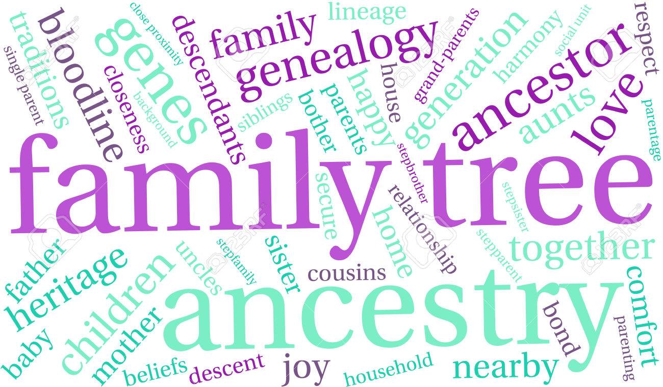 family tree word cloud on a white background royalty free cliparts