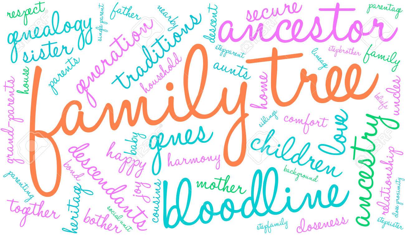 family tree word cloud on a white background royalty free cliparts