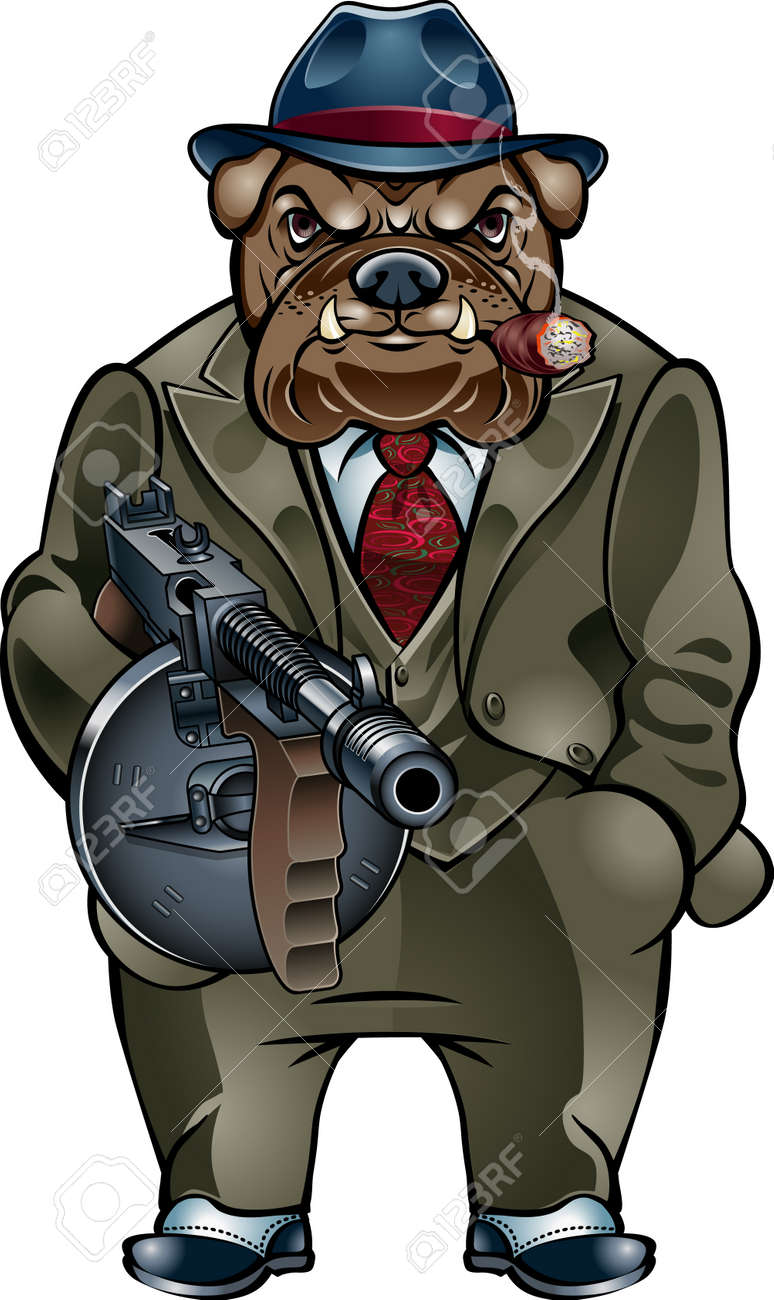 Dog Old Gangster Style Holding Thompson Submachine Gun Royalty Free SVG,  Cliparts, Vectors, and Stock Illustration. Image 170129307., image size:774x1300