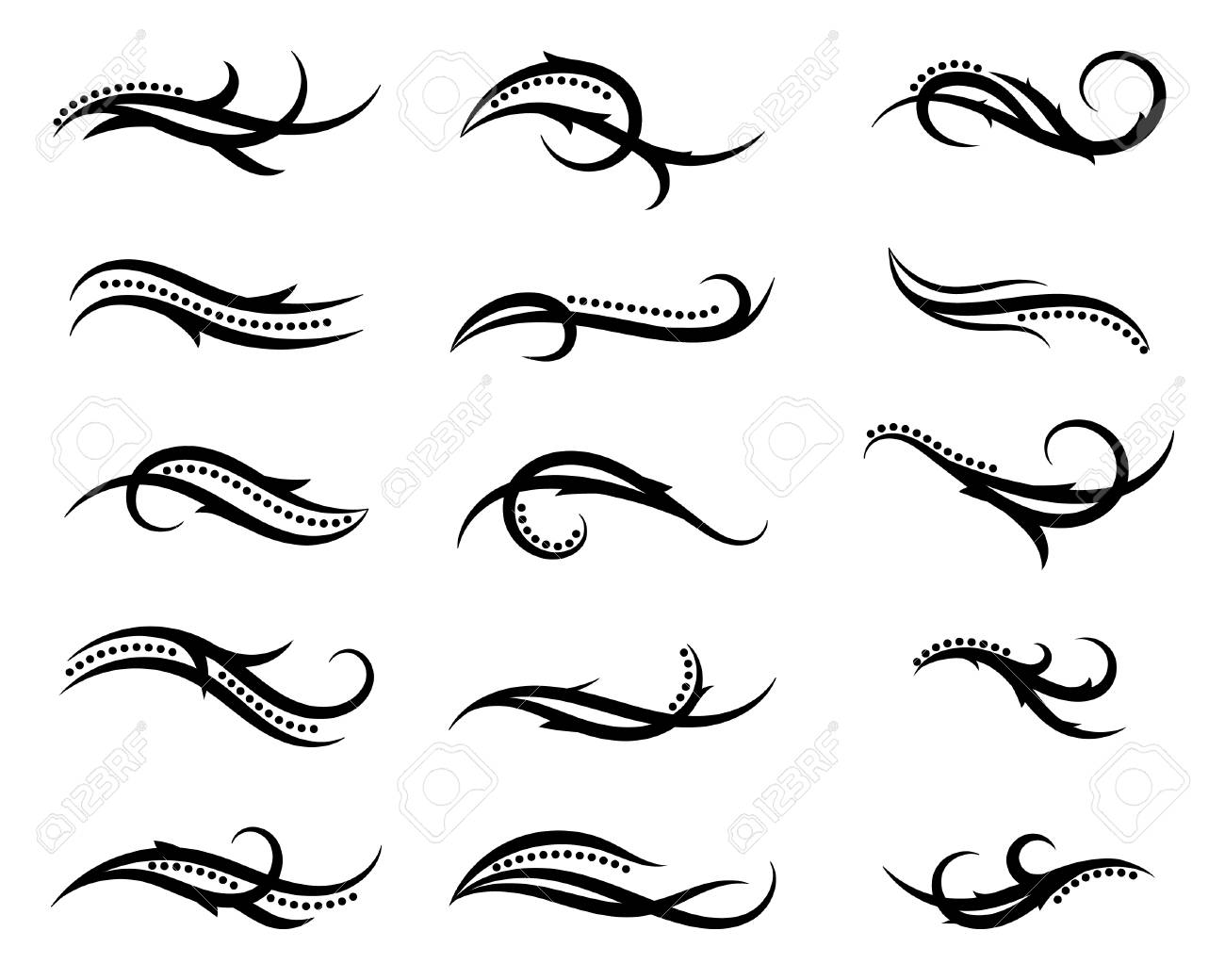 白い背景に隔離された渦巻き装飾要素 渦巻きタトゥーの例のベクトルコレクション のイラスト素材 ベクタ Image