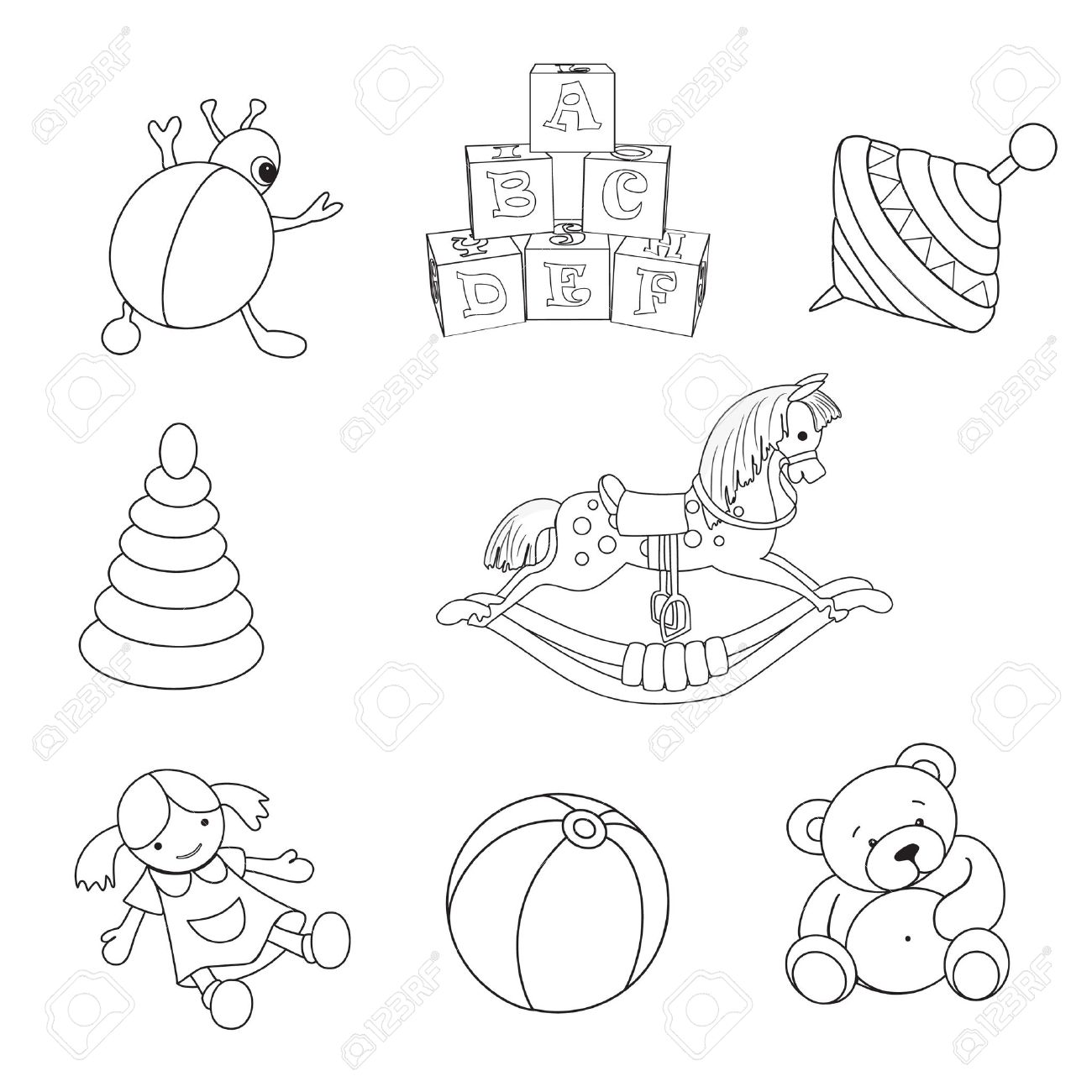 Set of outlined baby s toys elements Stock Vector