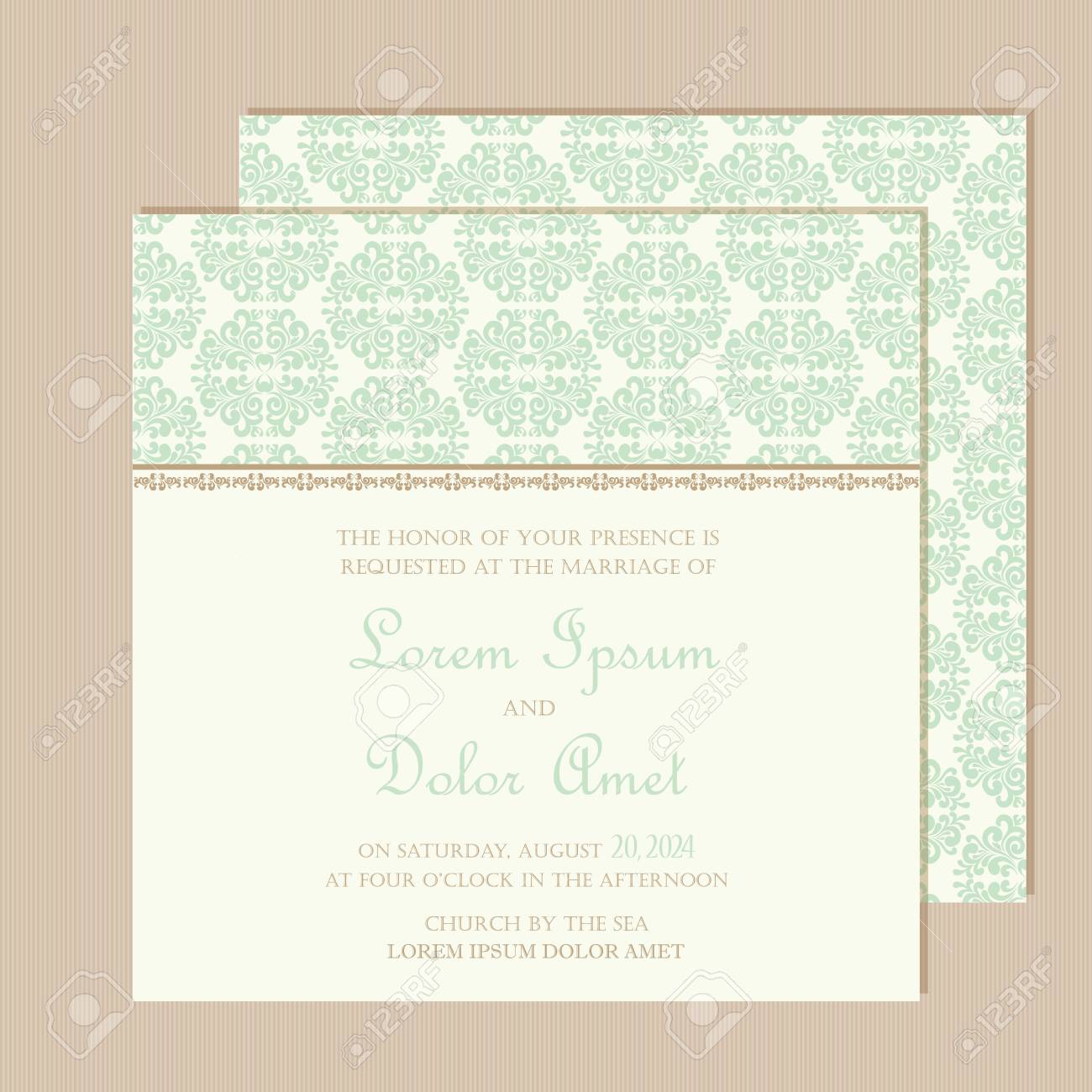wedding invitation or announcement card with vintage background