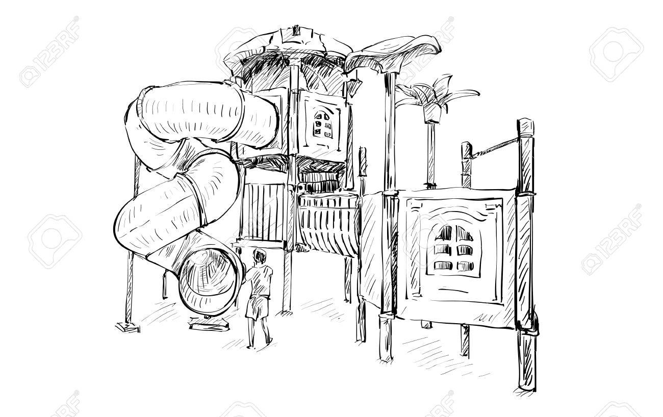 パブリック スペースに子供の遊び場のスケッチの分離 イラスト のイラスト素材 ベクタ Image