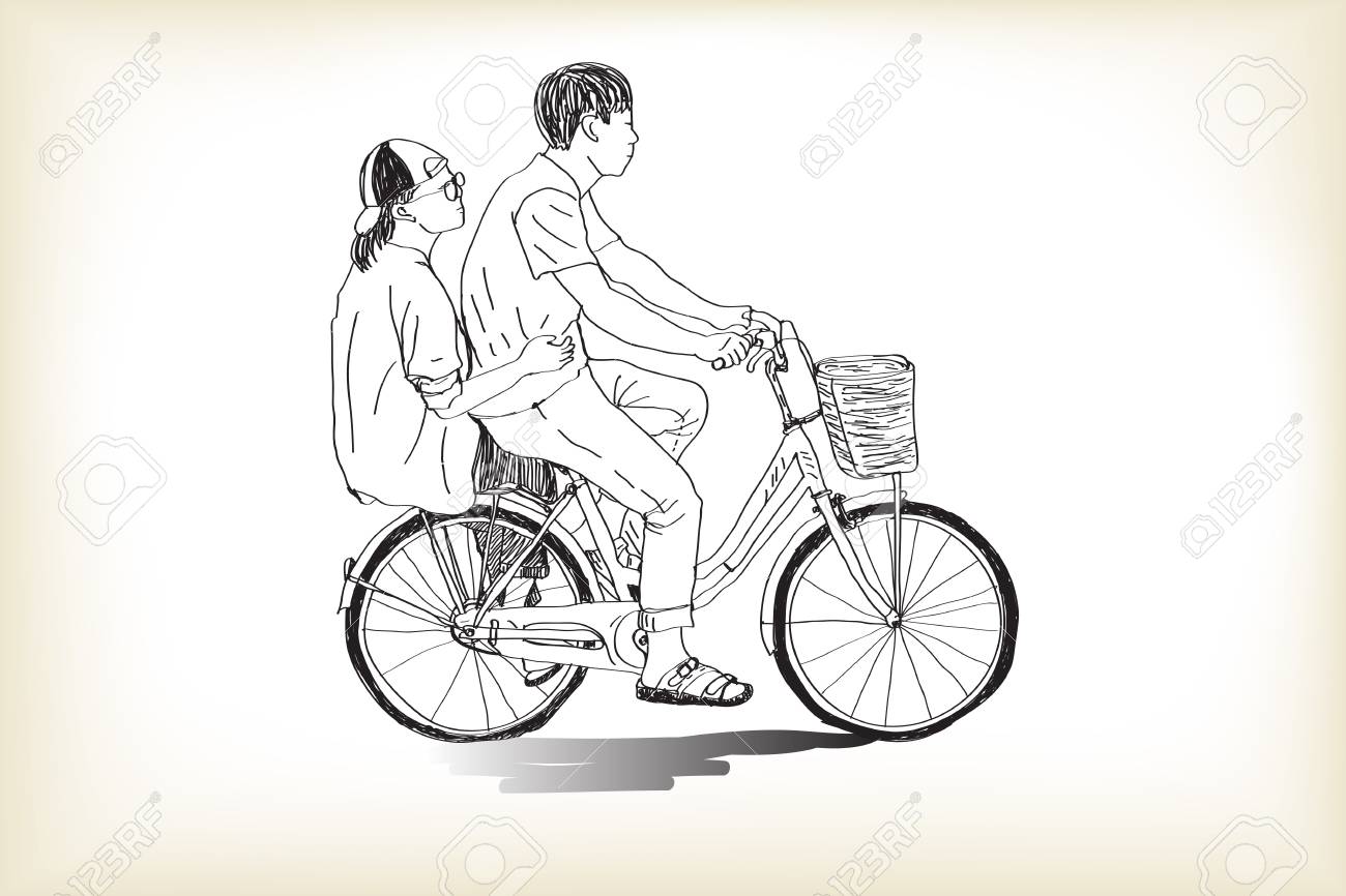 自転車少年少女無料手書き ベクトルと図に乗ってください のイラスト素材 ベクタ Image
