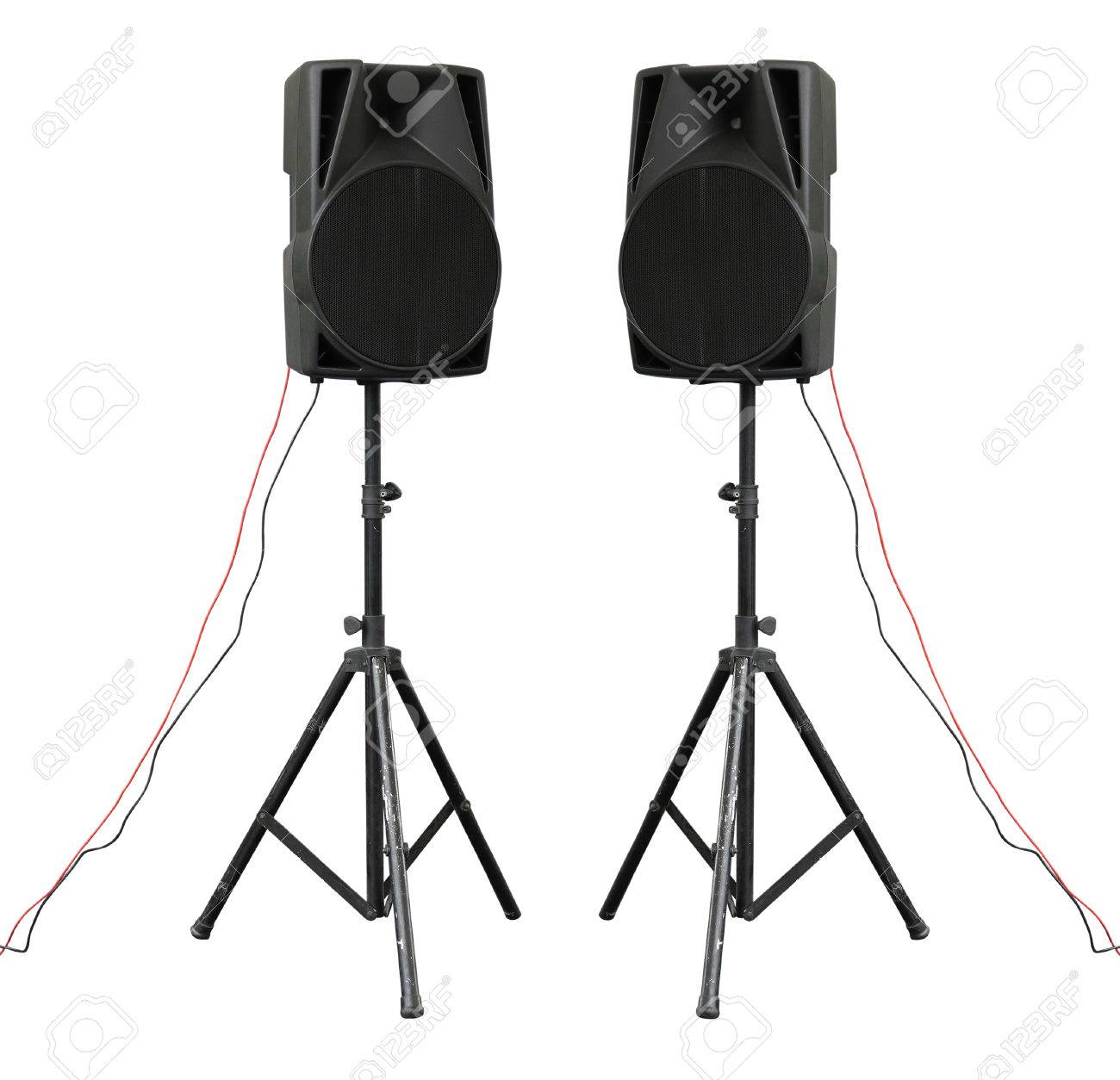 大型の強力なオーディオ スピーカー三脚分離した白い背景の上に の写真素材 画像素材 Image
