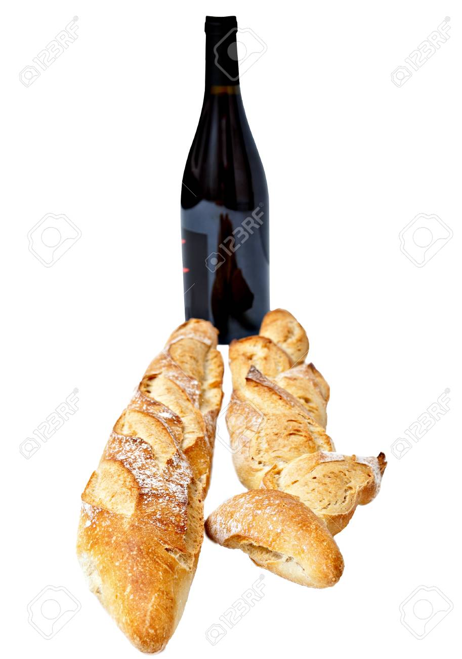 フランスパンとワインのボトル の写真素材 画像素材 Image