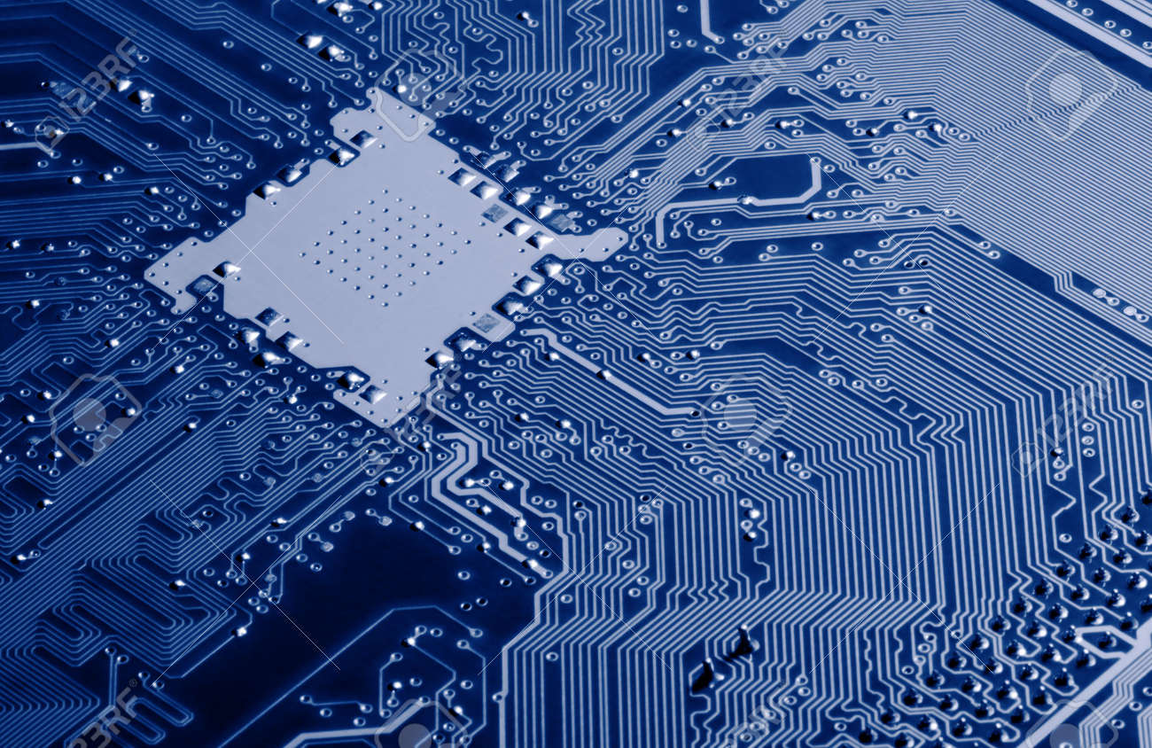 blue circuit board close
